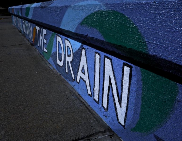 Painted drain cover across the street from MEB.