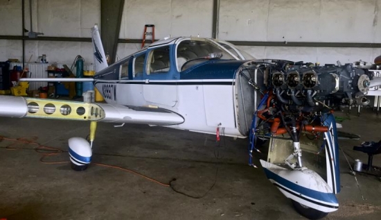 A Piper Cherokee sits in the hangar for annual inspection. Photo by Taylor Tucker. 