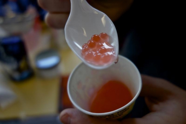 Bubble tea pearls made out of Kool-Aid.