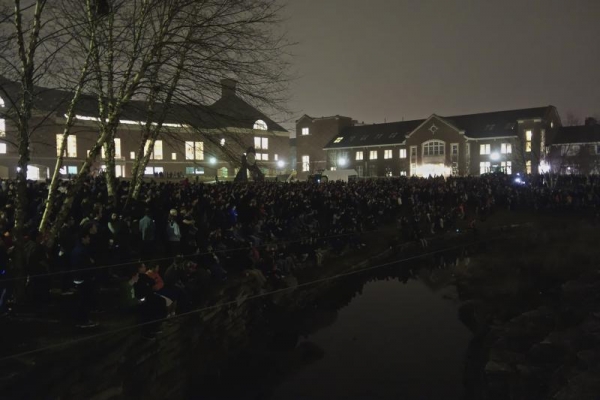 Students gathered along the Boneyard to see the Tesla coil concert.