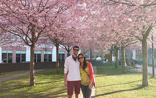 Amanda and fellow MechSE student Andrew Widlacki enjoy the cherry blossoms and the start of spring in Stockholm.
