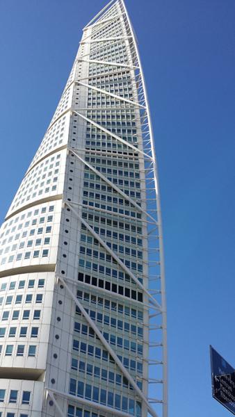 The tallest building in Sweden, whose turning torso shifts from top to bottom a full 90 degrees.