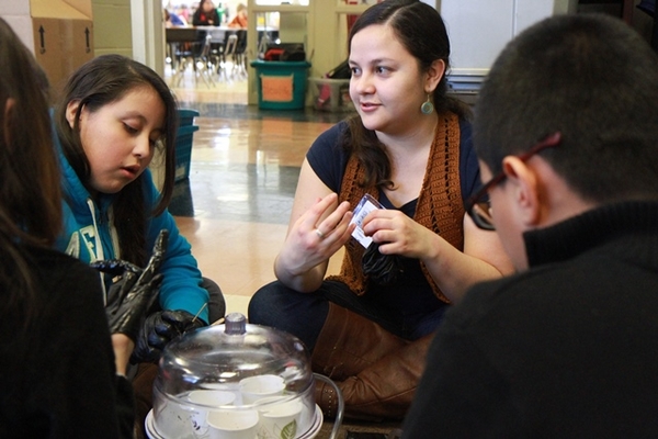 The fifth-graders discuss engineering careers while their PDMS is de-gassing.