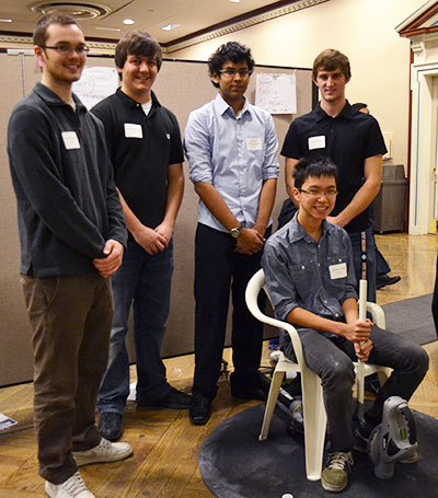 The team that developed the hover craft included Tom Hampton (MechSE), Adam Brown (MatSE), Pramuk Heenatigala (ECE), Cody Kredens (MechSE), and Arthur Tseng (ECE). 