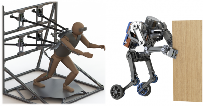 Human and SATYRR2: An operator will use full-body haptics to manipulate the robot remotely. 