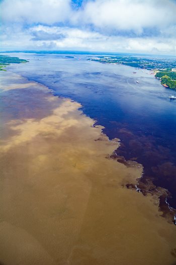 The sediment laden Solim&amp;amp;amp;amp;amp;otilde;es (Amazon) River mixes with the waters of the Rio Negro, Manaus, Brazil. How do the fluid dynamics of these two flows differ?