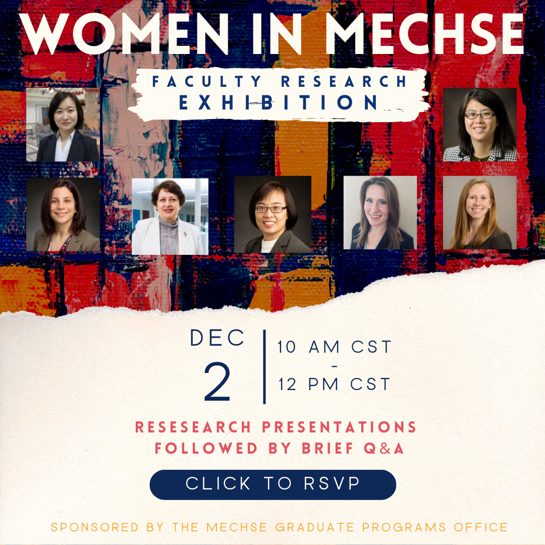 Flyer advertisement for Women in MechSE researcher exhibition.