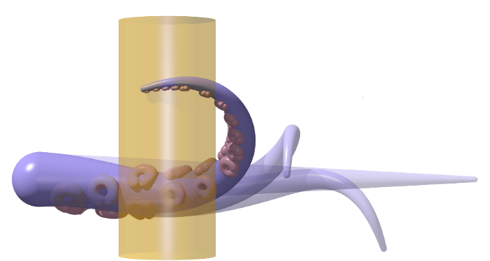Simulation of an octopus grasping a cylinder.