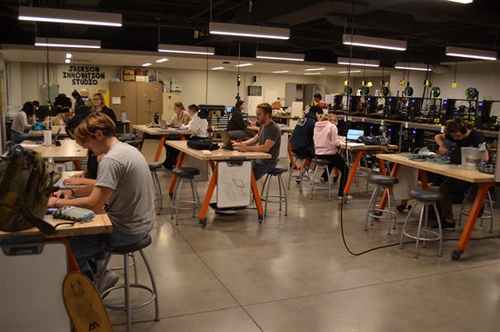 students working in the Jackson Innovation Studio