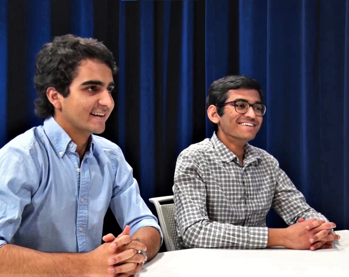 Juan David Campolargo and Aaryaman Patel on the set of their UIUC Talkshow.