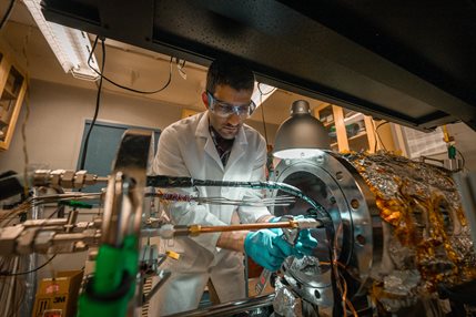 student in a heat transfer lab