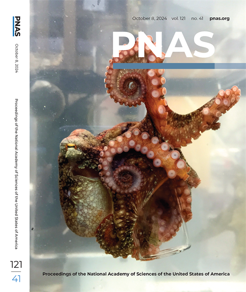 cover of PNAS journal. image of a real octopus wrapped around a glass jar.