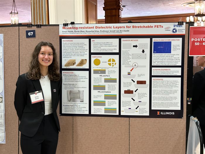 Grace Smith smiling and standing next to a research poster